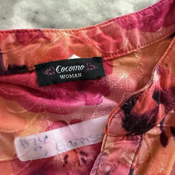 Cocomo Y2K Studded Floral Top 1X Plus Boho Roll Tab Stretchy Abstract Pleated - Picture 6 of 9